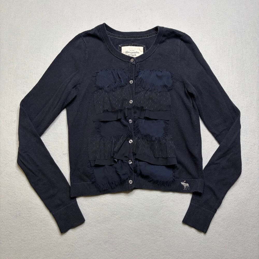 Abercrombie & Fitch Cardigan Sweater Womens M Blue Ruffle Button Y2K Vintage